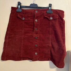 Corduroy Button-Front Mini Skirt - Red